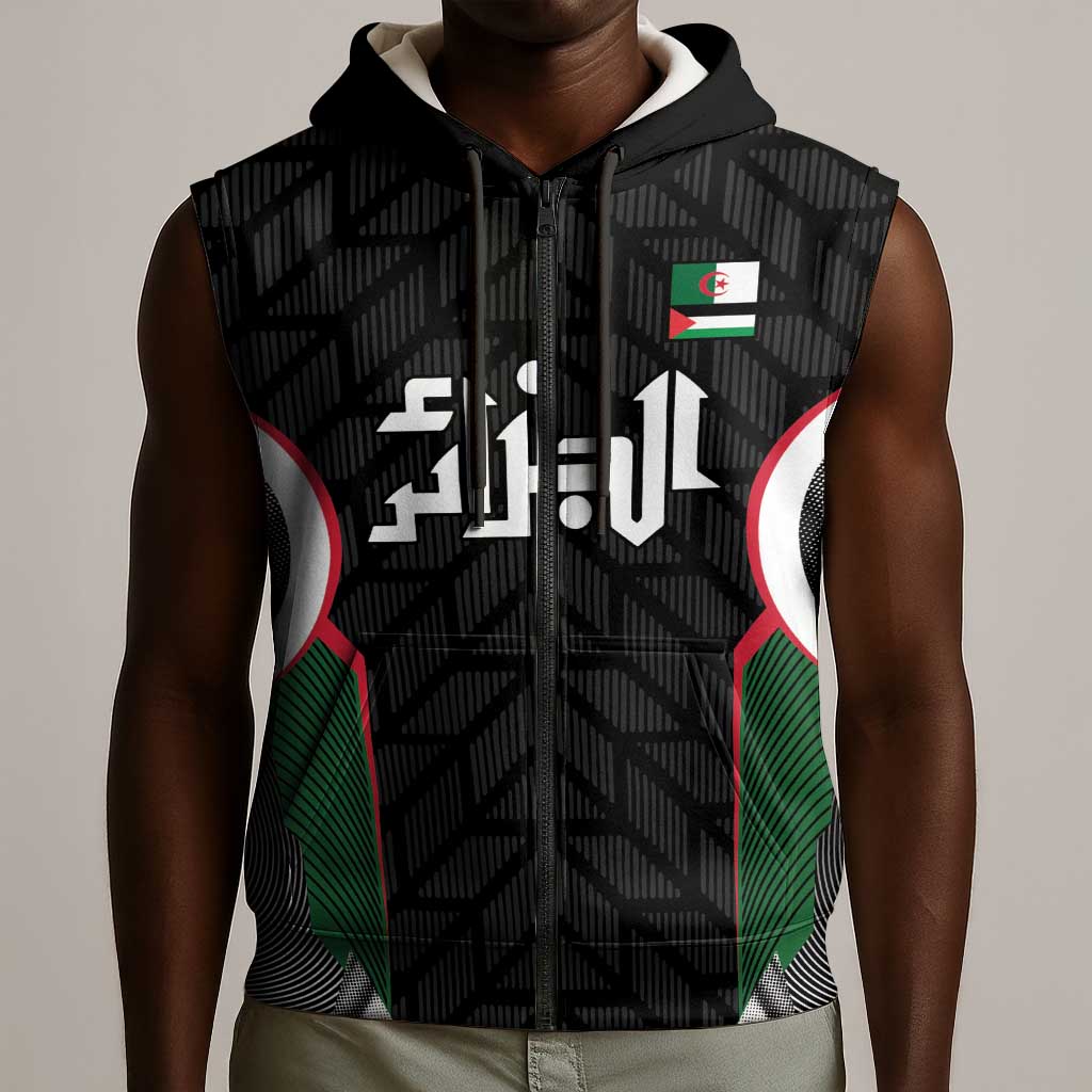 Custom Football Algeria Palestine Sleeveless Zip Hoodie Special Edition 2023-2024 - Wonder Print Shop