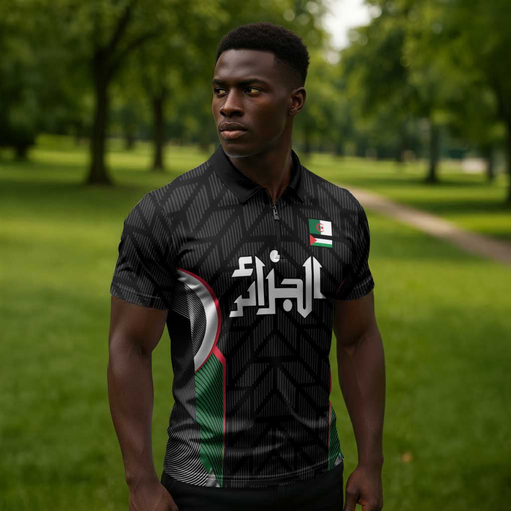 Custom Football Algeria Palestine Zipper Polo Shirt Special Edition 2023-2024 - Wonder Print Shop