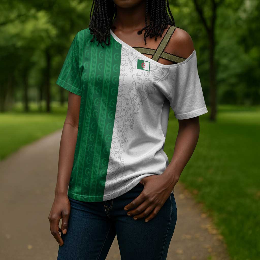 World Football 2026 Algeria Custom Cross Shoulder Shirt Algeria Culture Heritage - Wonder Print Shop