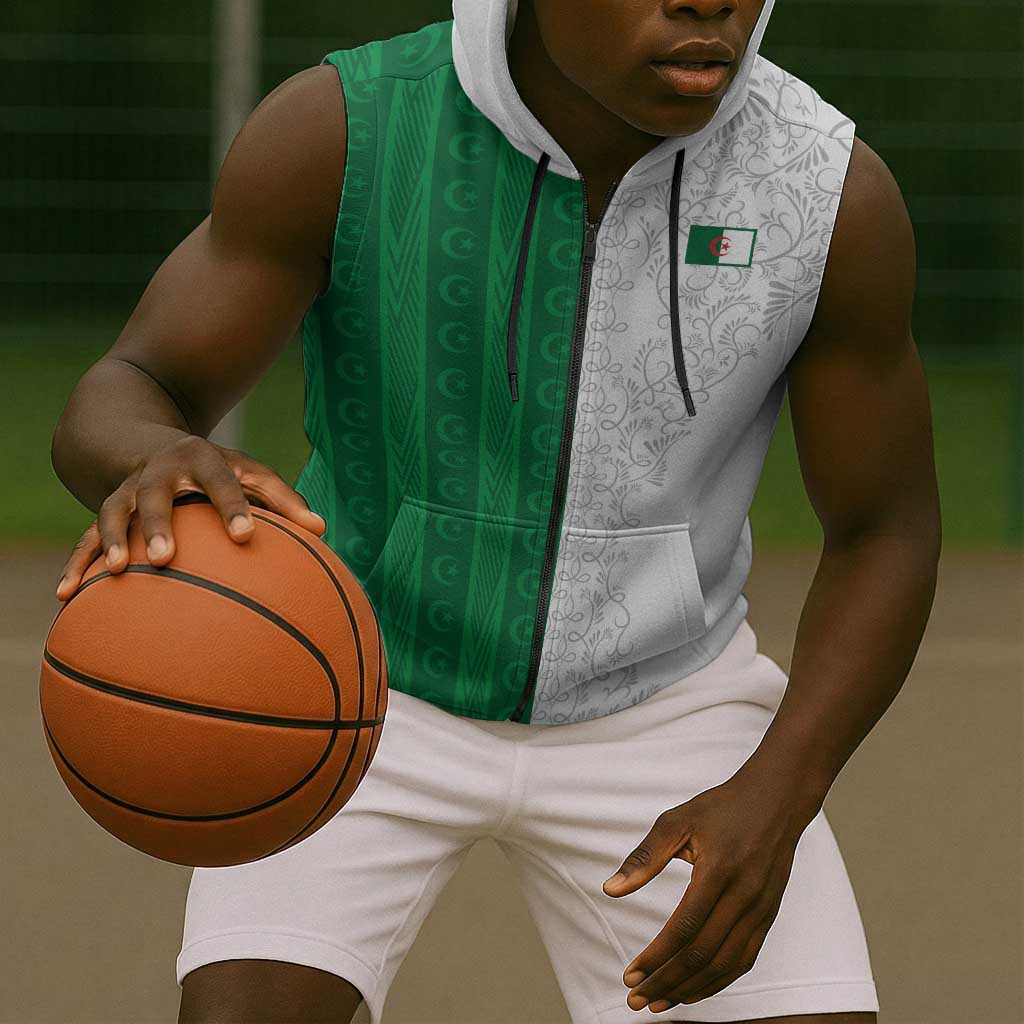 World Football 2026 Algeria Custom Sleeveless Zip Hoodie Algeria Culture Heritage - Wonder Print Shop