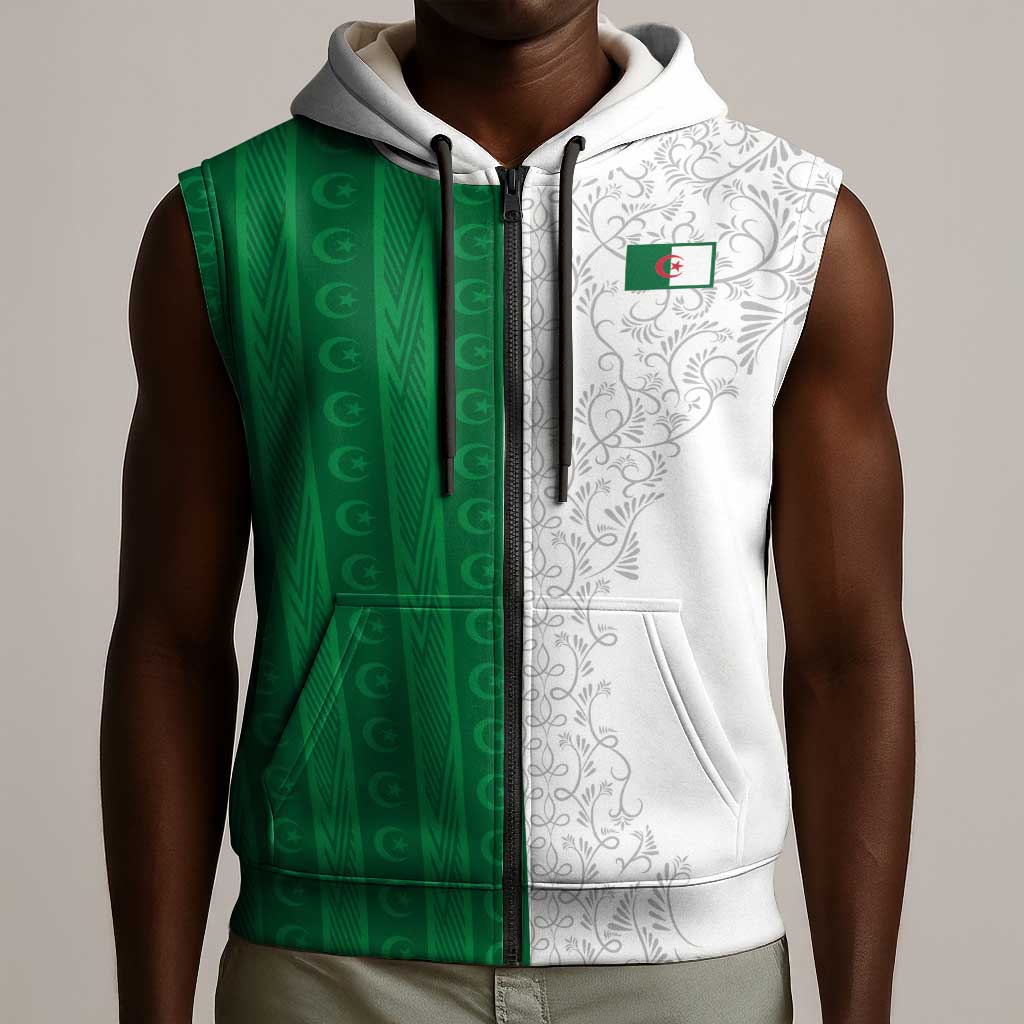 World Football 2026 Algeria Custom Sleeveless Zip Hoodie Algeria Culture Heritage - Wonder Print Shop