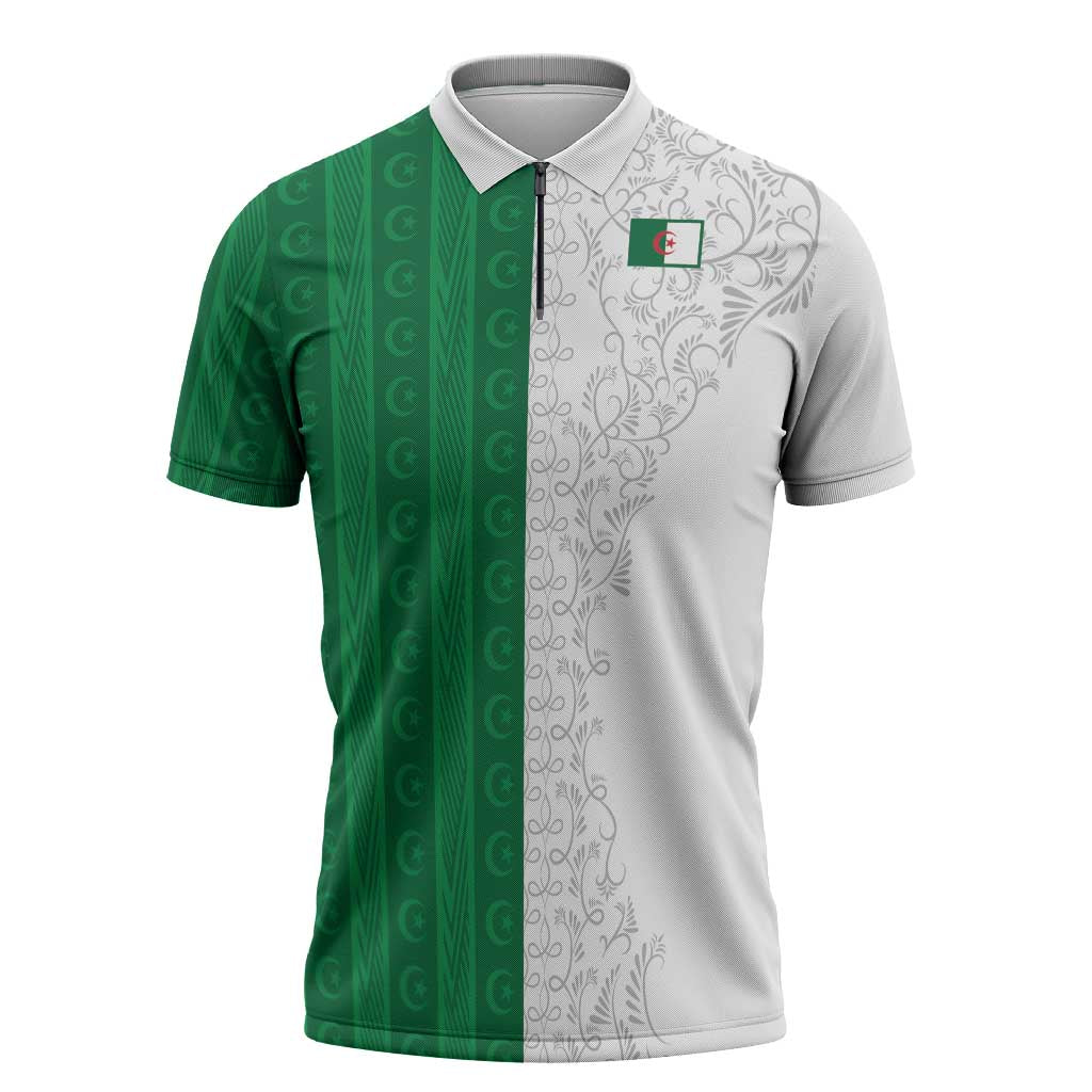 World Football 2026 Algeria Custom Zipper Polo Shirt Algeria Culture Heritage - Wonder Print Shop