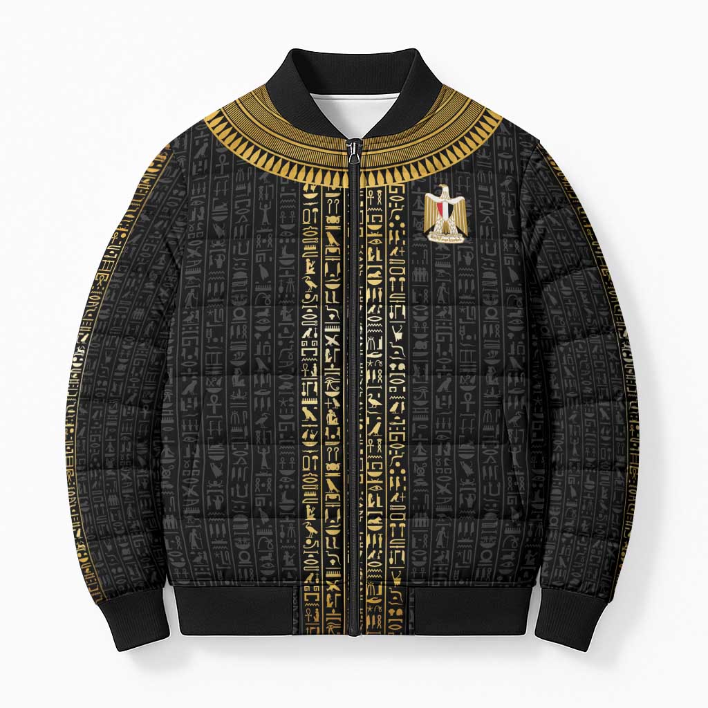 World Football 2026 Egypt Custom Bomber Puffer Jacket Ancient Egyptian Hieroglyphs - Wonder Print Shop
