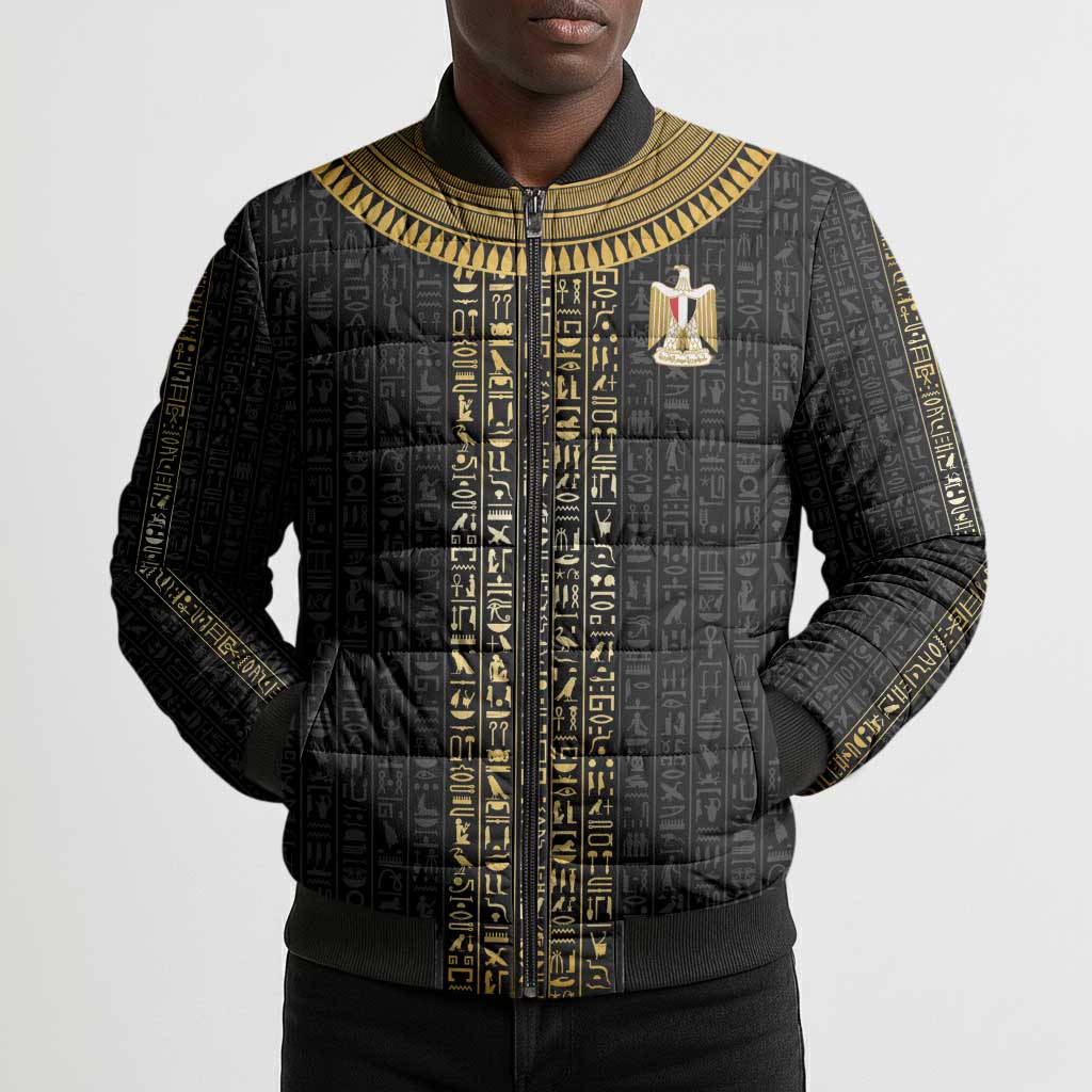 World Football 2026 Egypt Custom Bomber Puffer Jacket Ancient Egyptian Hieroglyphs - Wonder Print Shop