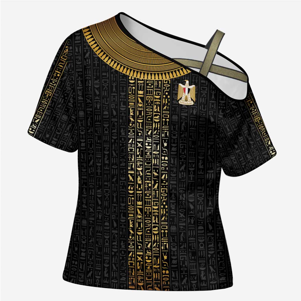 World Football 2026 Egypt Custom Cross Shoulder Shirt Ancient Egyptian Hieroglyphs - Wonder Print Shop