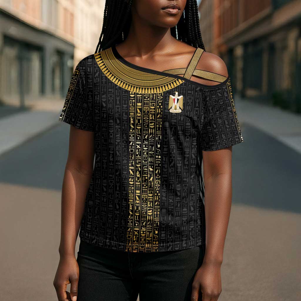 World Football 2026 Egypt Custom Cross Shoulder Shirt Ancient Egyptian Hieroglyphs - Wonder Print Shop