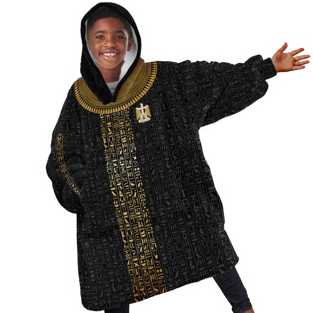 World Football 2026 Egypt Custom Kid Wearable Blanket Hoodie Ancient Egyptian Hieroglyphs - Wonder Print Shop