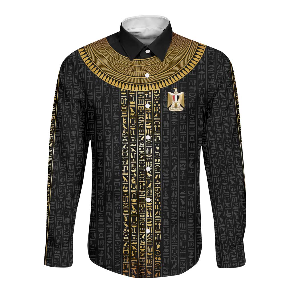 World Football 2026 Egypt Custom Long Sleeve Button Shirt Ancient Egyptian Hieroglyphs - Wonder Print Shop