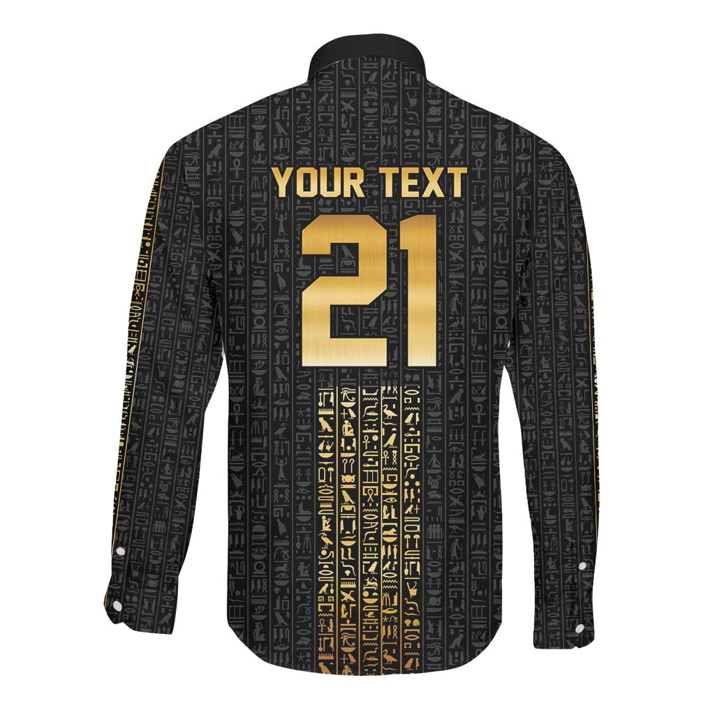 World Football 2026 Egypt Custom Long Sleeve Button Shirt Ancient Egyptian Hieroglyphs - Wonder Print Shop