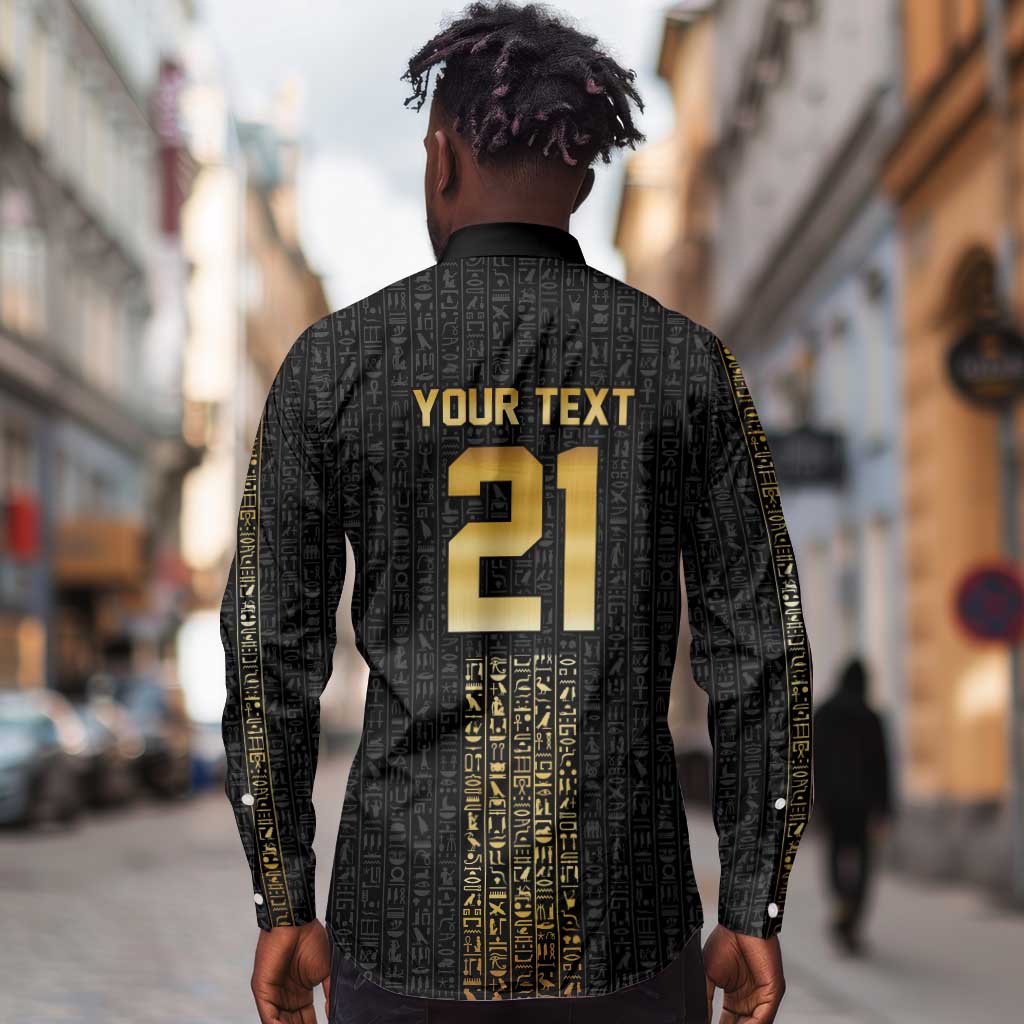 World Football 2026 Egypt Custom Long Sleeve Button Shirt Ancient Egyptian Hieroglyphs - Wonder Print Shop