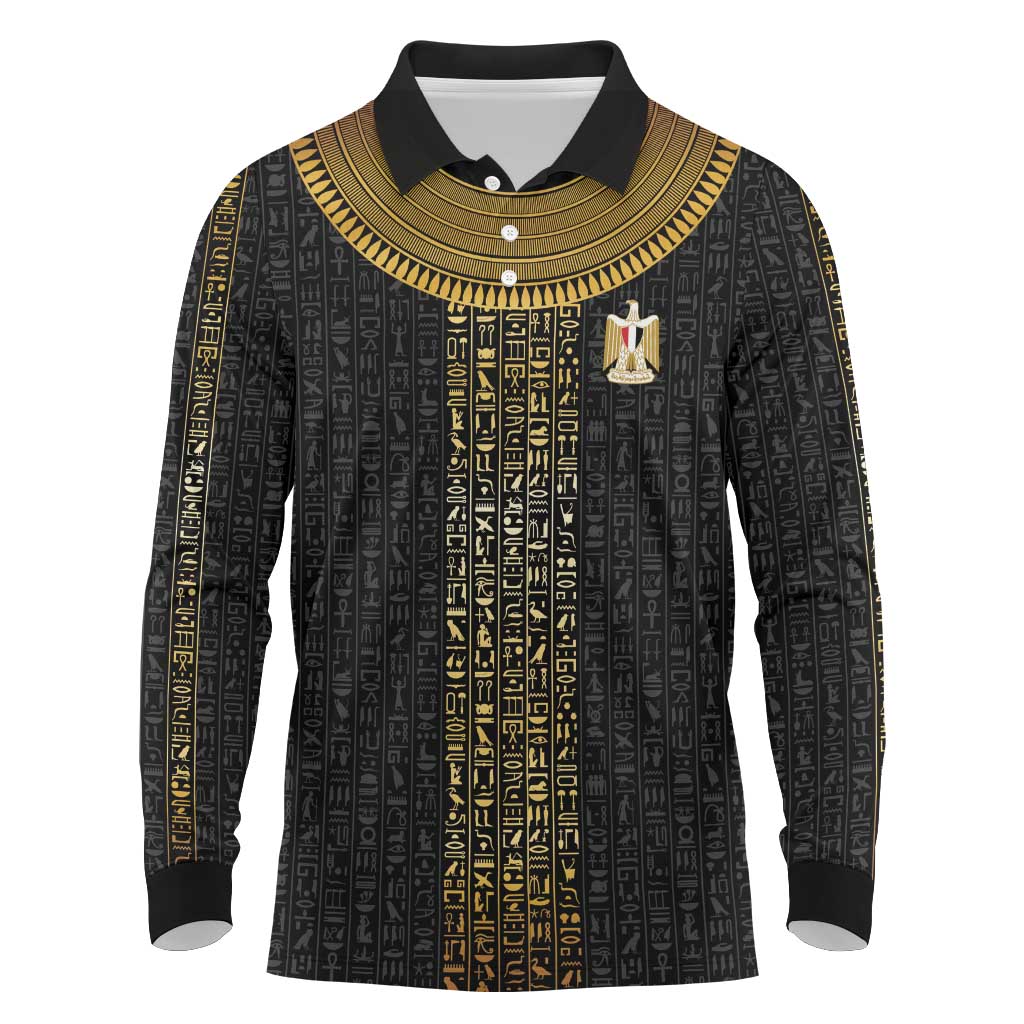 World Football 2026 Egypt Custom Long Sleeve Polo Shirt Ancient Egyptian Hieroglyphs - Wonder Print Shop