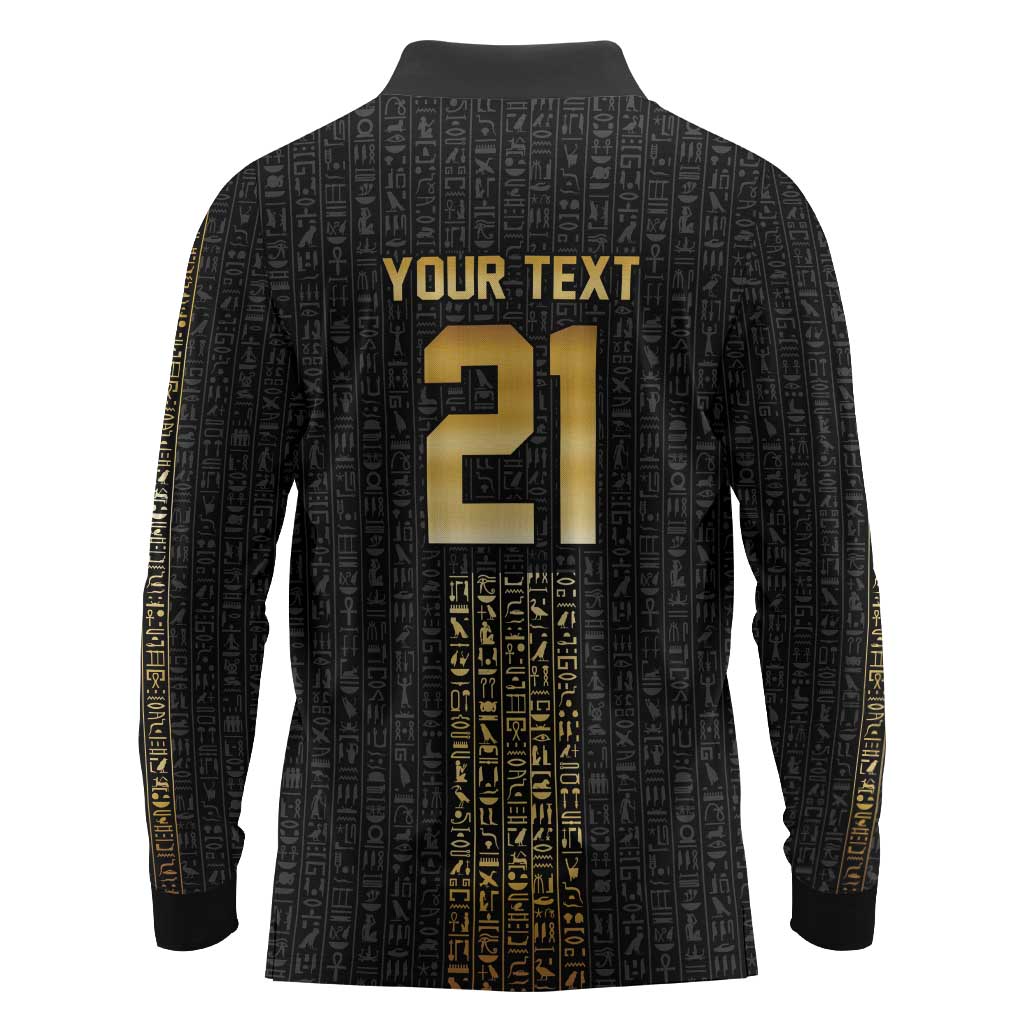 World Football 2026 Egypt Custom Long Sleeve Polo Shirt Ancient Egyptian Hieroglyphs - Wonder Print Shop