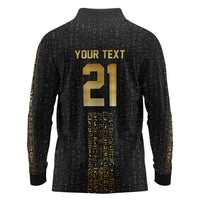 World Football 2026 Egypt Custom Long Sleeve Polo Shirt Ancient Egyptian Hieroglyphs - Wonder Print Shop