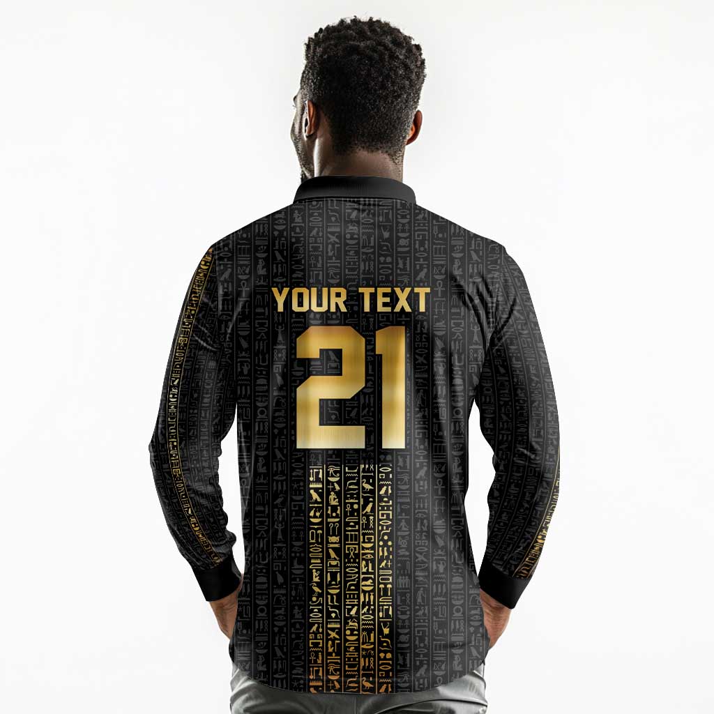 World Football 2026 Egypt Custom Long Sleeve Polo Shirt Ancient Egyptian Hieroglyphs - Wonder Print Shop