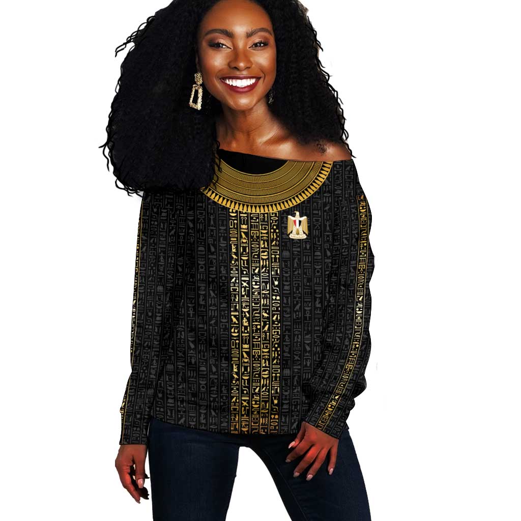 World Football 2026 Egypt Custom Off Shoulder Sweater Ancient Egyptian Hieroglyphs - Wonder Print Shop