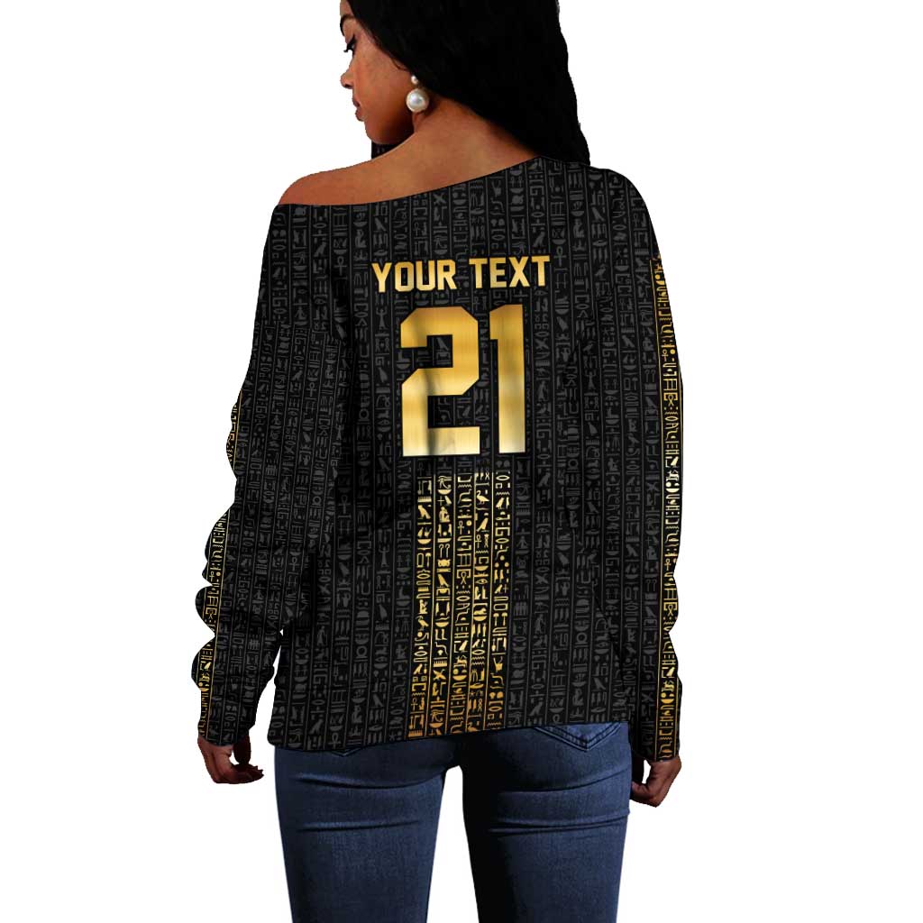 World Football 2026 Egypt Custom Off Shoulder Sweater Ancient Egyptian Hieroglyphs - Wonder Print Shop