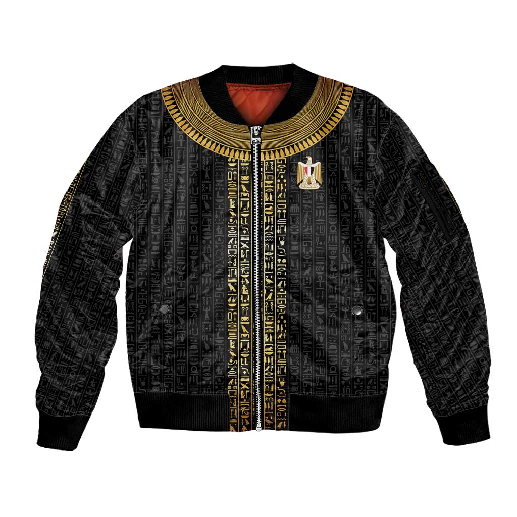 World Football 2026 Egypt Custom Sleeve Zip Bomber Jacket Ancient Egyptian Hieroglyphs - Wonder Print Shop
