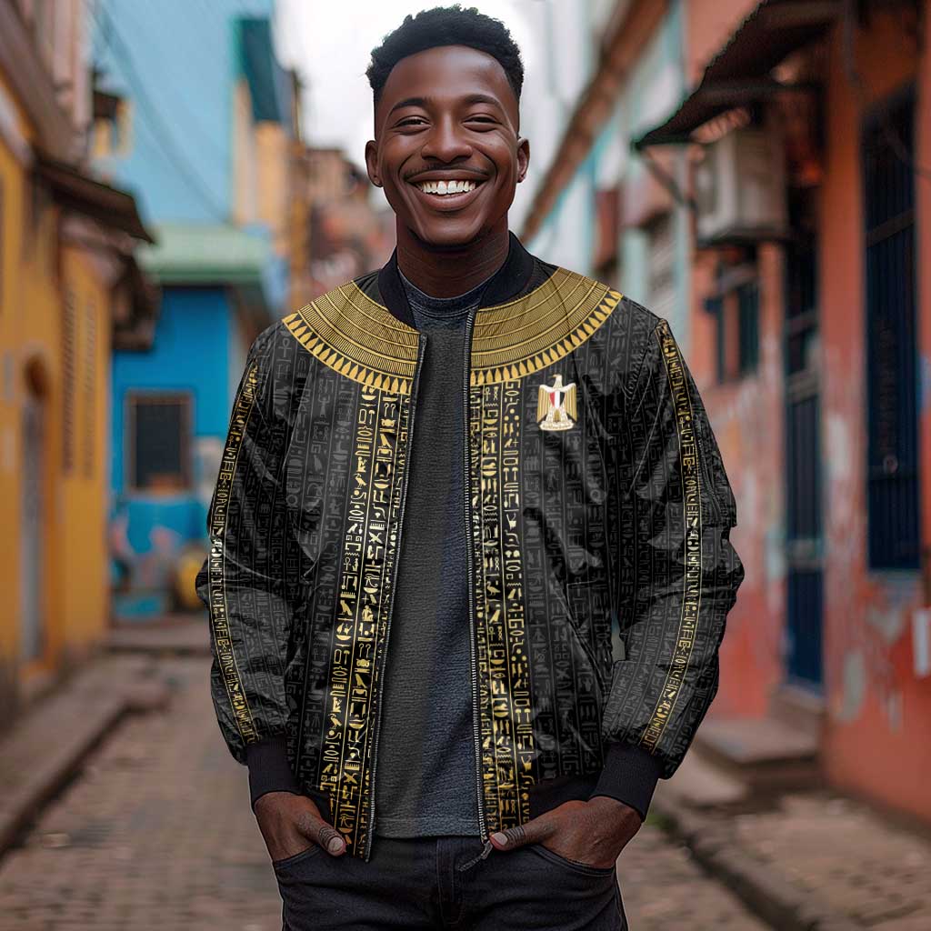 World Football 2026 Egypt Custom Sleeve Zip Bomber Jacket Ancient Egyptian Hieroglyphs - Wonder Print Shop