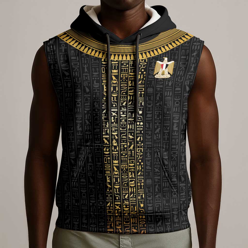 World Football 2026 Egypt Custom Sleeveless Hoodie Ancient Egyptian Hieroglyphs - Wonder Print Shop