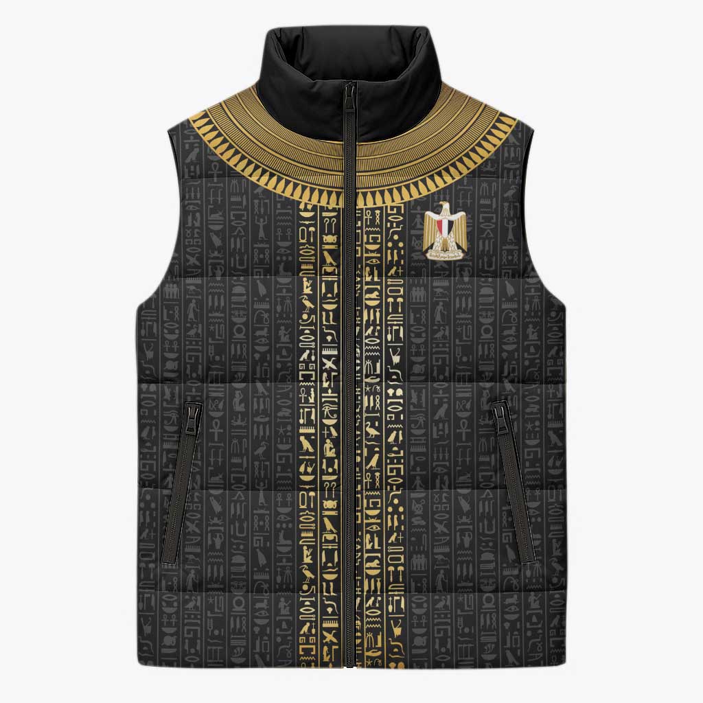 World Football 2026 Egypt Custom Sleeveless Puffer Jacket Ancient Egyptian Hieroglyphs - Wonder Print Shop