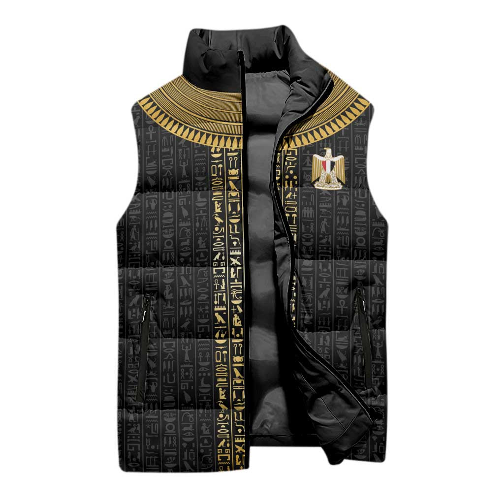 World Football 2026 Egypt Custom Sleeveless Puffer Jacket Ancient Egyptian Hieroglyphs - Wonder Print Shop