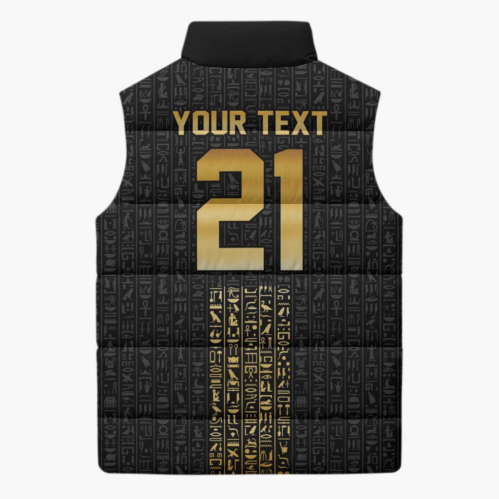 World Football 2026 Egypt Custom Sleeveless Puffer Jacket Ancient Egyptian Hieroglyphs - Wonder Print Shop