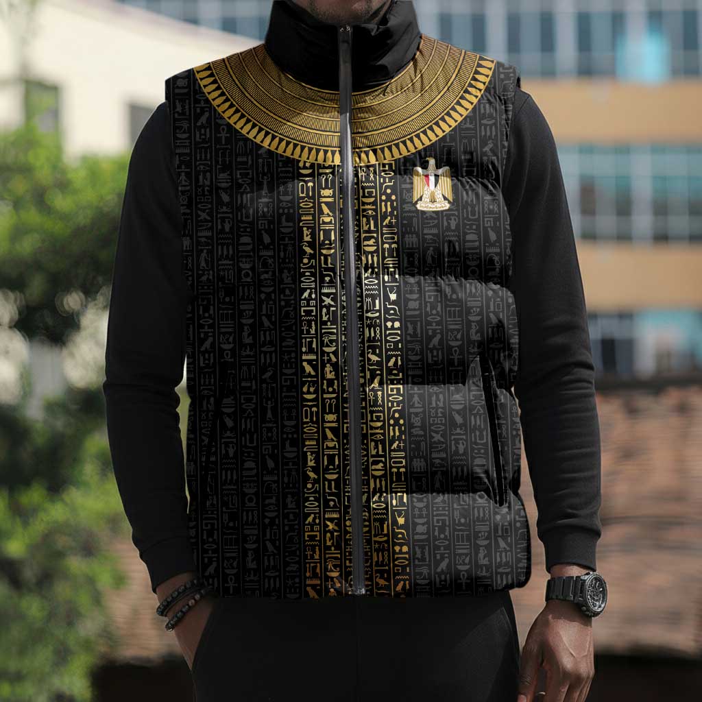 World Football 2026 Egypt Custom Sleeveless Puffer Jacket Ancient Egyptian Hieroglyphs - Wonder Print Shop