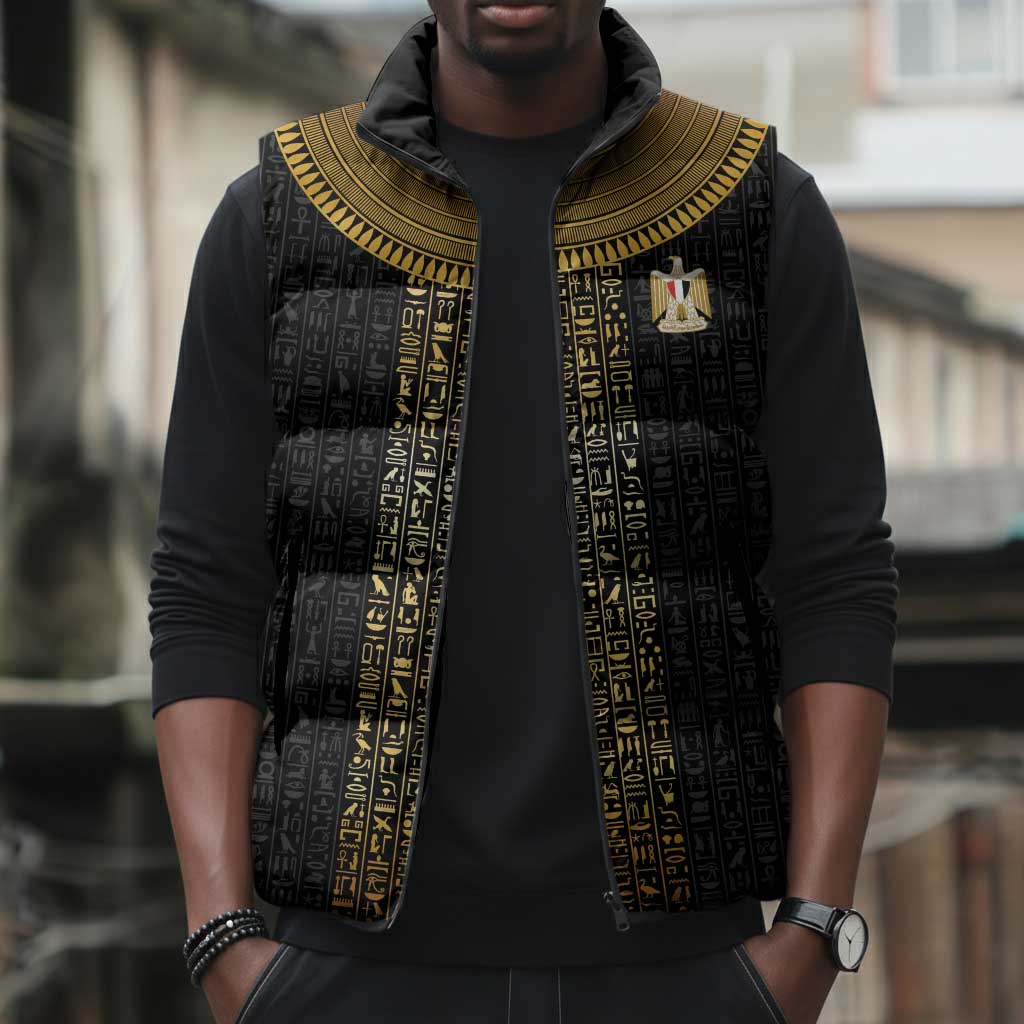 World Football 2026 Egypt Custom Sleeveless Puffer Jacket Ancient Egyptian Hieroglyphs - Wonder Print Shop