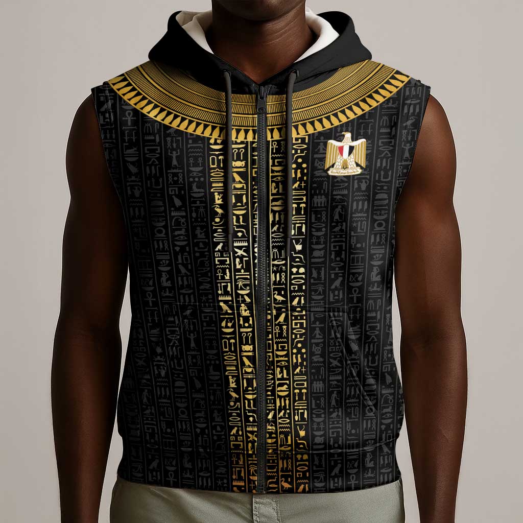 World Football 2026 Egypt Custom Sleeveless Zip Hoodie Ancient Egyptian Hieroglyphs - Wonder Print Shop