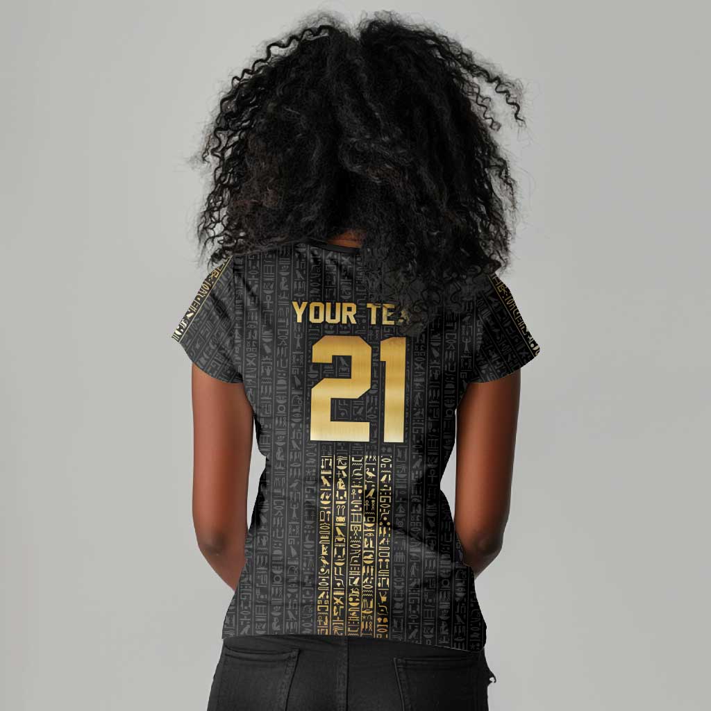 World Football 2026 Egypt Custom Women V-Neck T-Shirt Ancient Egyptian Hieroglyphs LT9