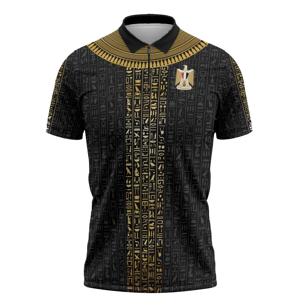 World Football 2026 Egypt Custom Zipper Polo Shirt Ancient Egyptian Hieroglyphs - Wonder Print Shop