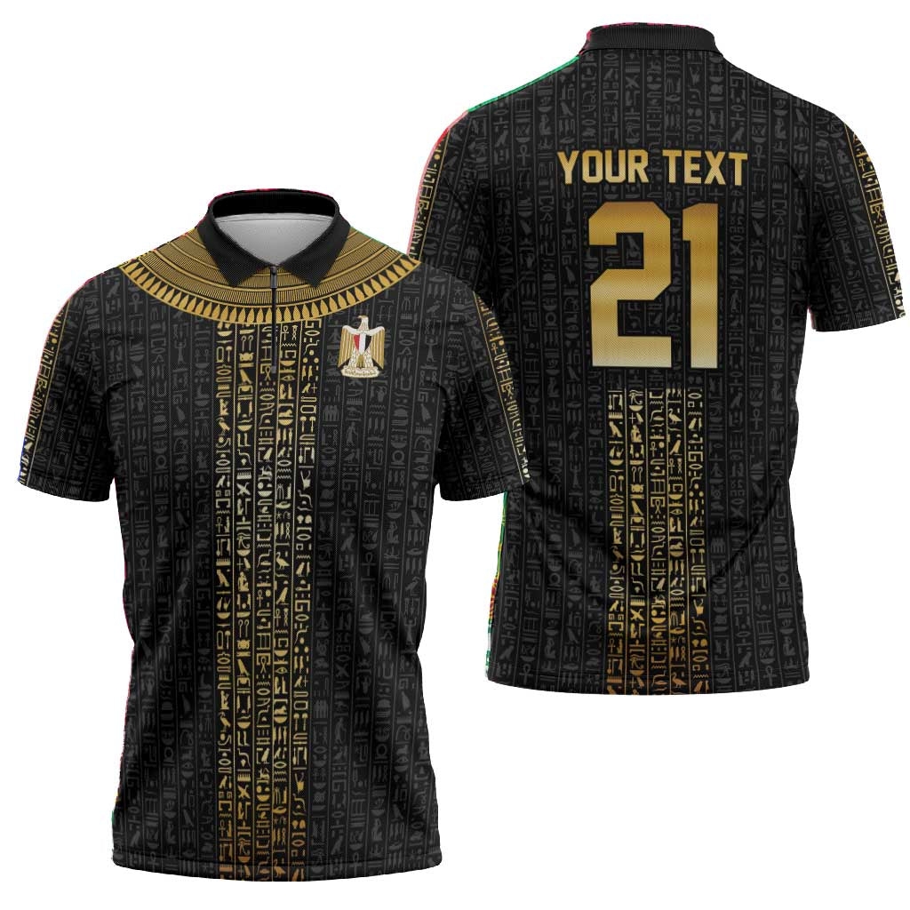 World Football 2026 Egypt Custom Zipper Polo Shirt Ancient Egyptian Hieroglyphs - Wonder Print Shop