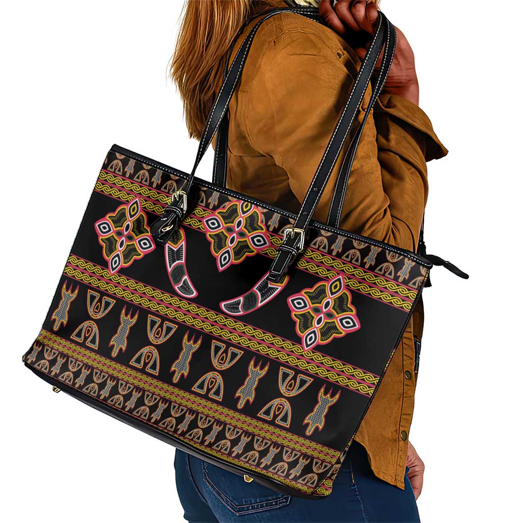 Bamenda Toghu Leather Tote Bag Traditional Attire Pattern