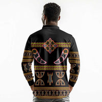 Bamenda Toghu Long Sleeve Polo Shirt Traditional Attire Pattern