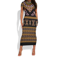Bamenda Toghu Short Sleeve Bodycon Dress Traditional Attire Pattern