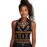 Bamenda Toghu Women Sleeveless Polo Shirt Traditional Attire Pattern