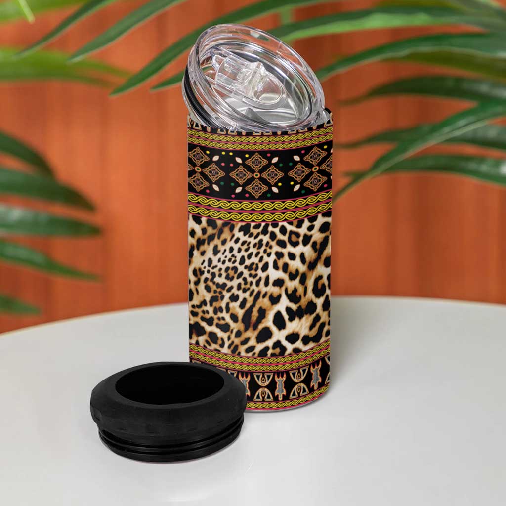 Cameroon Cheetah Toghu Pattern 4 in 1 Can Cooler Tumbler