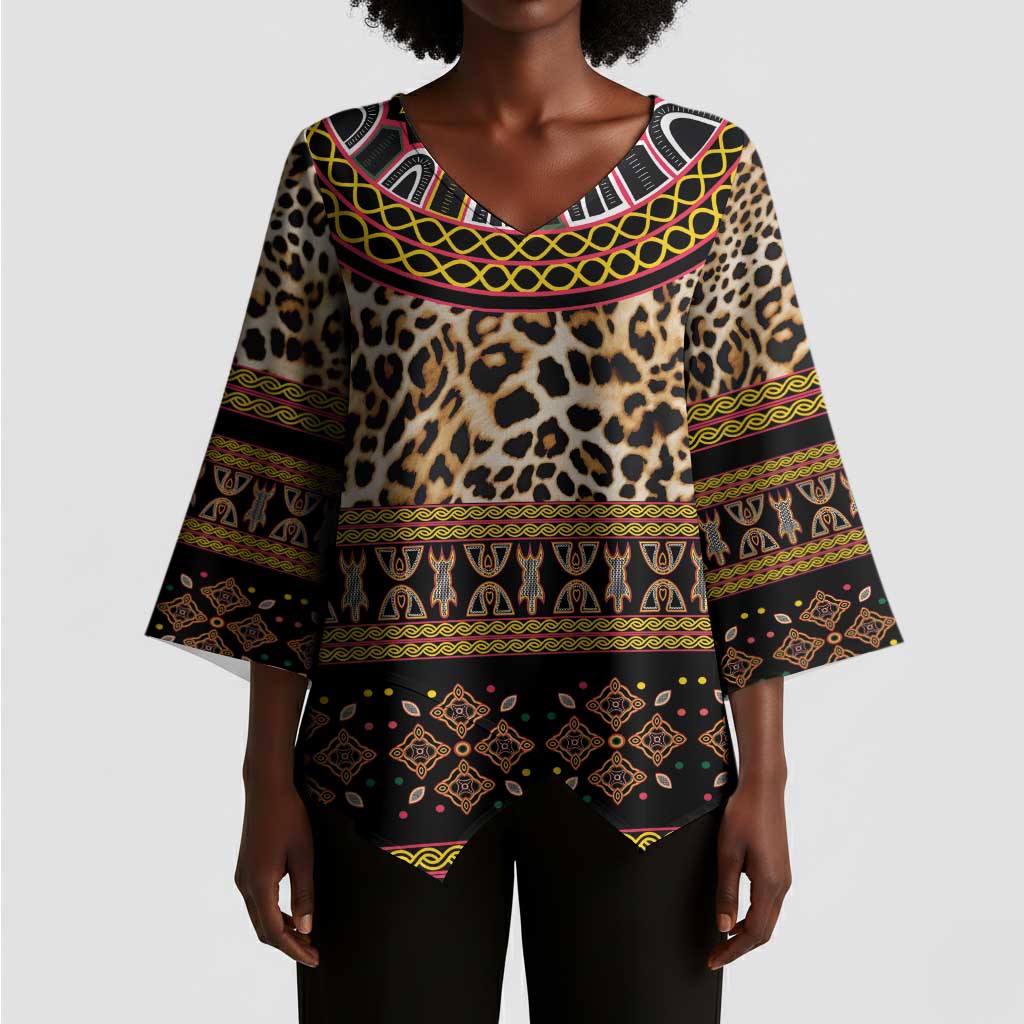Cameroon Cheetah Toghu Pattern Kimono Sleeve Blouse
