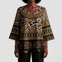 Cameroon Cheetah Toghu Pattern Kimono Sleeve Blouse
