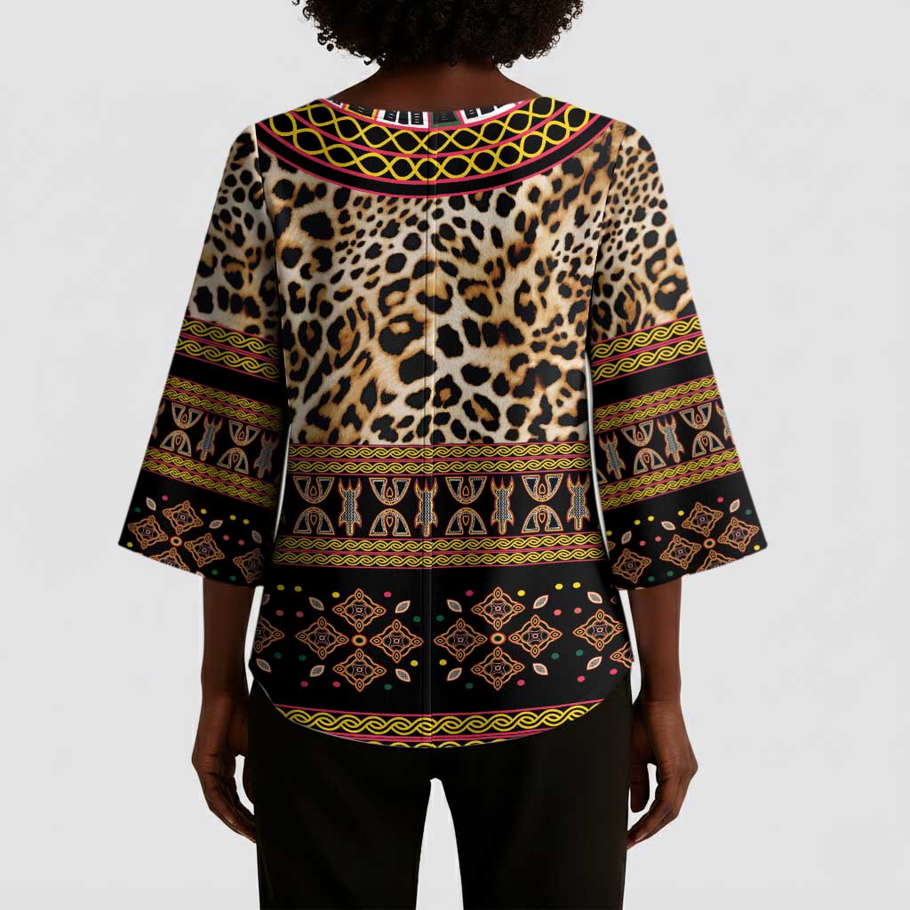Cameroon Cheetah Toghu Pattern Kimono Sleeve Blouse