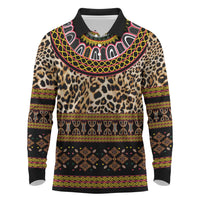 Cameroon Cheetah Toghu Pattern Long Sleeve Polo Shirt
