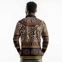 Cameroon Cheetah Toghu Pattern Long Sleeve Polo Shirt