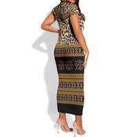 Cameroon Cheetah Toghu Pattern Short Sleeve Bodycon Dress