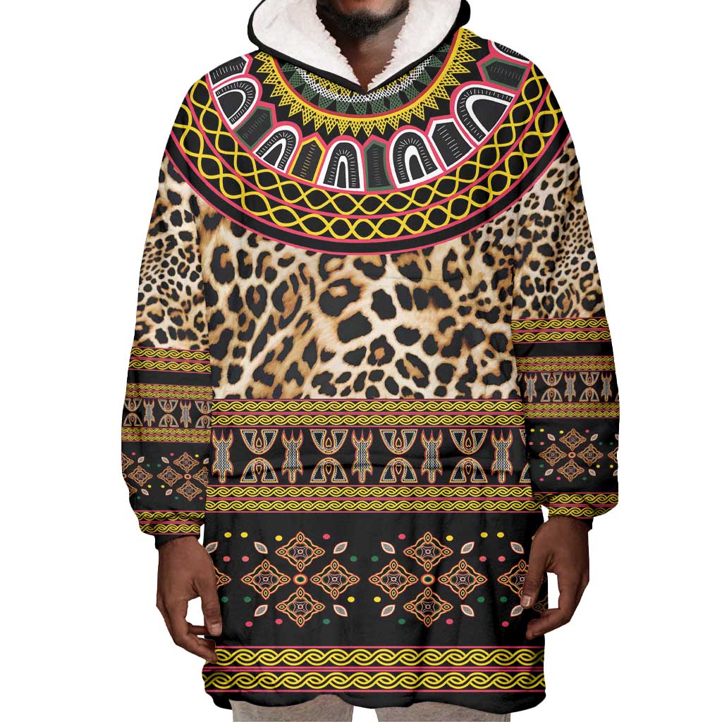 Cameroon Cheetah Toghu Pattern Wearable Blanket Hoodie