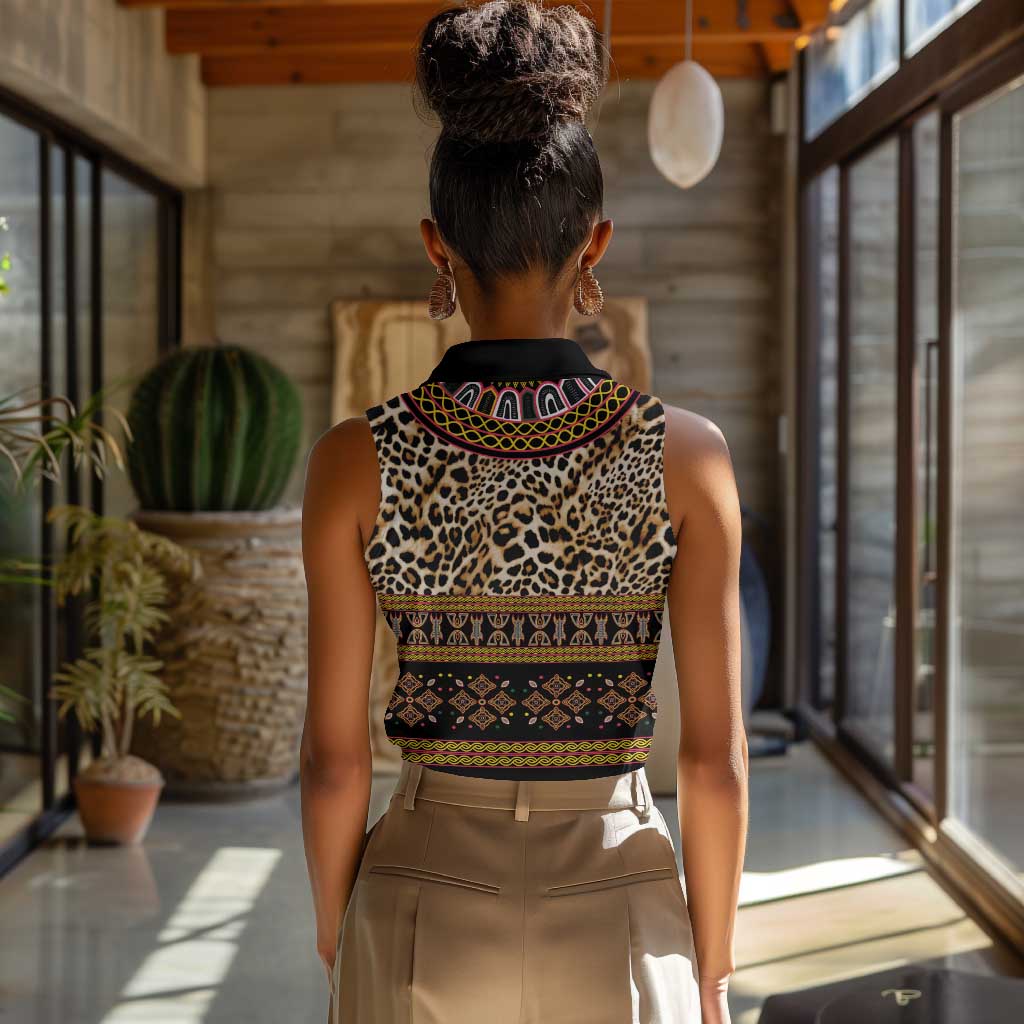 Cameroon Cheetah Toghu Pattern Women Sleeveless Polo Shirt