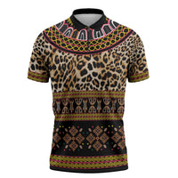 Cameroon Cheetah Toghu Pattern Zipper Polo Shirt