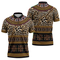 Cameroon Cheetah Toghu Pattern Zipper Polo Shirt