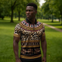 Cameroon Cheetah Toghu Pattern Zipper Polo Shirt