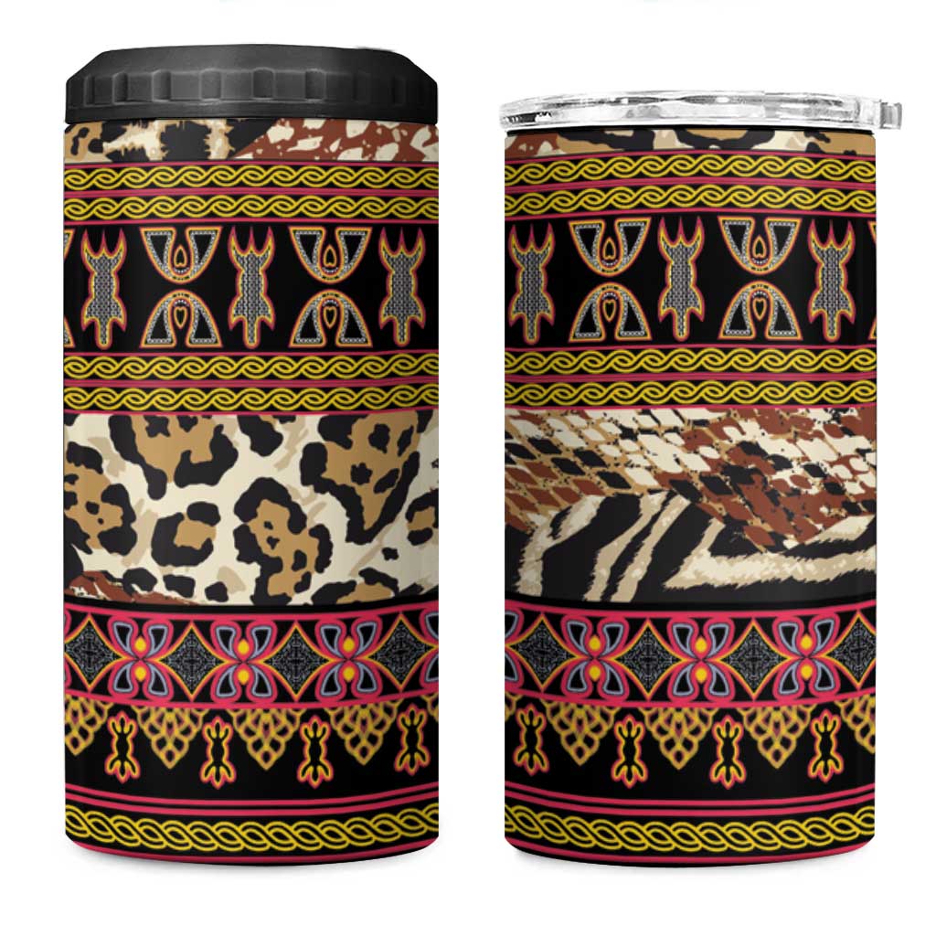 Cameroon Toghu 4 in 1 Can Cooler Tumbler Wild Animal Skins Seamless Pattern