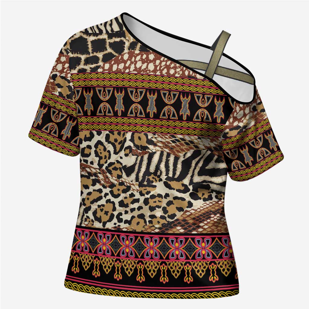 Cameroon Toghu Cross Shoulder Shirt Wild Animal Skins Seamless Pattern